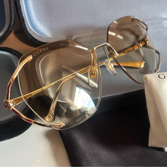 Gucci 💅✨ Brown Gradient Gold GG Lens 59 15 130 Women's Sunglasses GG0651S 005 - Picture 5 of 16
